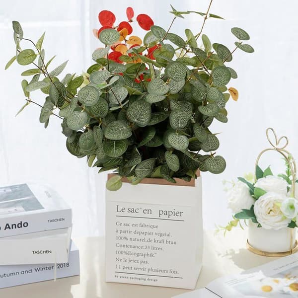 6 stk. kunstige eukalyptusblomsterbuketter, kunstige eukalyptusstængler, bladgrene, kunstige planter