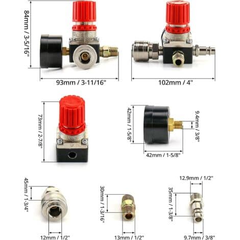 1/4\" Trykregulator til luftkompressor – 4-vejs ventil – Maks. tryk 140 psi (12 bar) – Nem installation på standardgevind