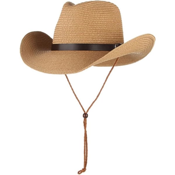 Unisex Solhat af Halm Panama Hat Fedora Trilby Hat Safari Strandhat Sol UV Beskyttelseshat med Justerbar Hagesnor til Mænd Kvinder