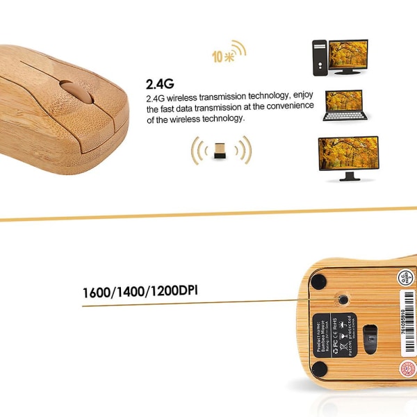 2,4 GHz trådløs optisk bambusmus