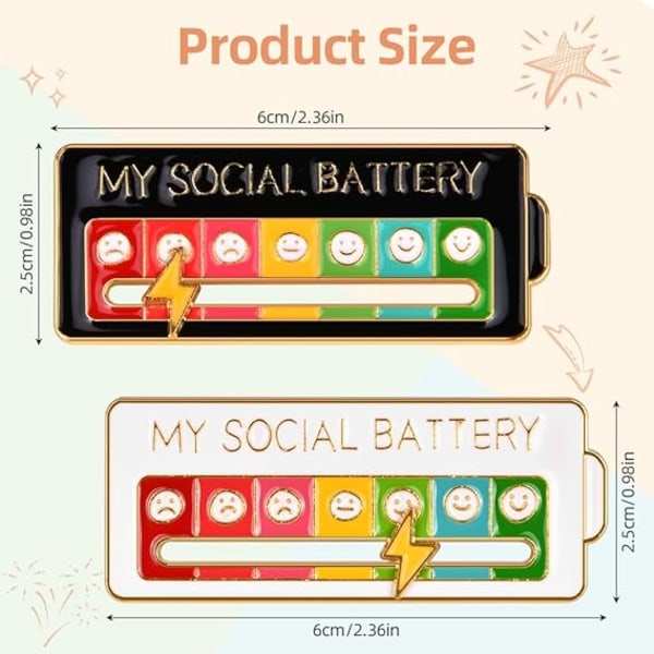 My Social Battery Pins, Funny Social Mood Brosch Pin, Interactive Mood Pins with Sliding Justerbar, Creative Expression Pin Brooch (Svart+Vit)