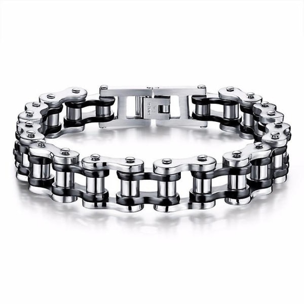 Rustfritt stål motorsykkelkjede armbånd herre armbånd lenkekjede motorsykkel sykkel stil armbånd mote punk armbånd smykker Silver Black 21 5cm