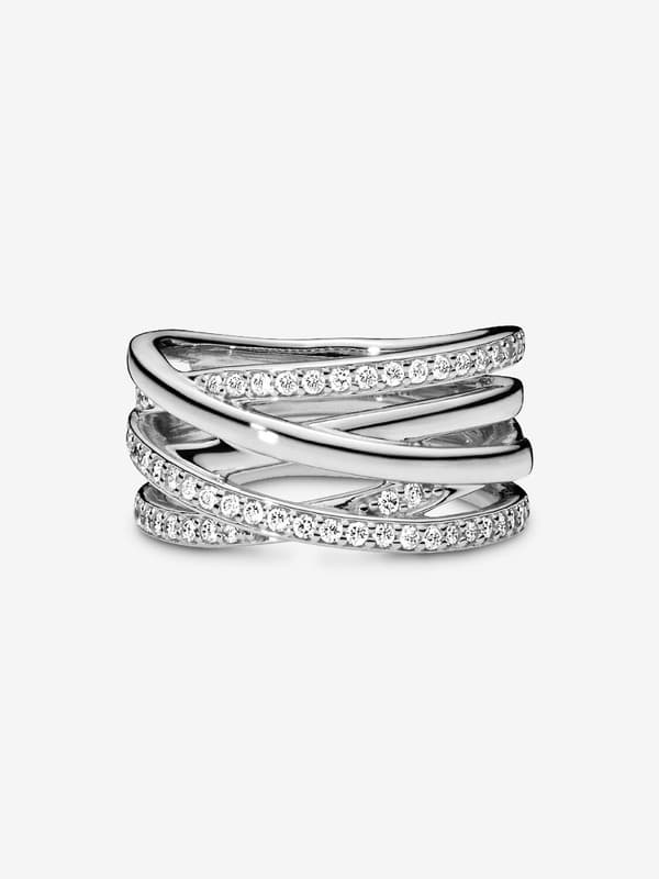 Pandora - Glittrande & Polerade Linjer Ring - Sterlingsilver Circumference: 56mm