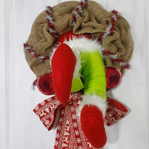 Grinch-krans, Juletyven Stjal Julen Burlap Krans Julekrans Grinch Julepynt Eksklusiv Julemand Krans Girland