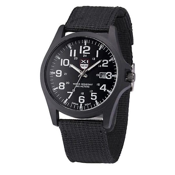 Herre dato rustfrit stål militær sports analog kvarts armbåndsur sort