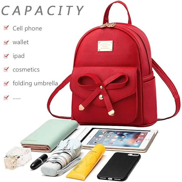 Kvinnors Ryggsäck Mini Ryggsäckar Flickor Rosett PU Läder Ryggsäck Handväska Söta Axelväskor Ryggsäck för Damer Liten Ryggsäck Tonåringar red
