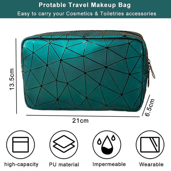 Waterproof Pu Geometric Diamond Cosmetic Bag, Portable And Spacious For Travel.