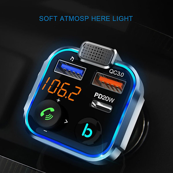 Auton Bluetooth-yhteensopiva Fm-lähetin Mp3-soitin Qc3.0 Pd20w Quick