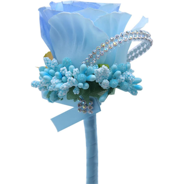 Rose Bryllupsknapphull Knapphull Håndlaget Corsage Knaphull Blomster Kunstige Bryllup Prom Bankett Blomster Dekor  (Lyseblå)