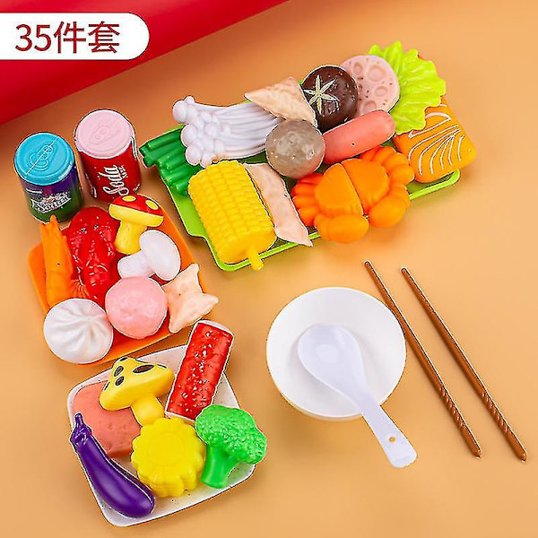 Keittiölelut Leikkiruoka Hot Pot Vihannekset Grilli Leikkaa Ja Che Le Poika Ja Tyttö Ruokailusetti Set of 35 pieces