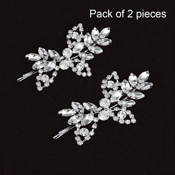 Rhinestone brudklänningshårklämmor Blad Bröllopshårnål Brud Pärla Kristallhårklämmor Guld Rhinestone Barrette (Silver 2PCS)
