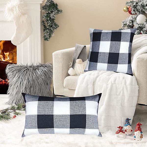 Rustika kuddfodral i lantlig stil, set med 2 dekorativa örngott i linne för soffa, stil 1 style1
