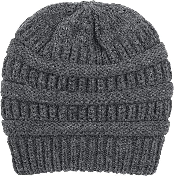Vintervarm Stickad Mössa med Satinfoder Kabel Stickad Beanie Chunky Slouchy Skallehatt för Kvinnor Grey