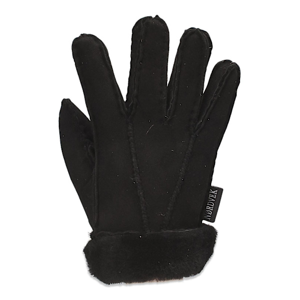 Barn 100% äkta fårskinn handskar med pälsmanschett 313-100 Medium (Approx. 3-5 Years) Black