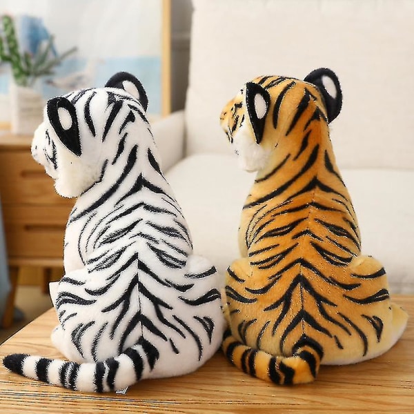 Sød plys tiger dukke udstoppet tiger plys legetøj vilde zoo dyr siddende stilling tiger plys legetøj ultra blød 23cm Yellow(23cm)