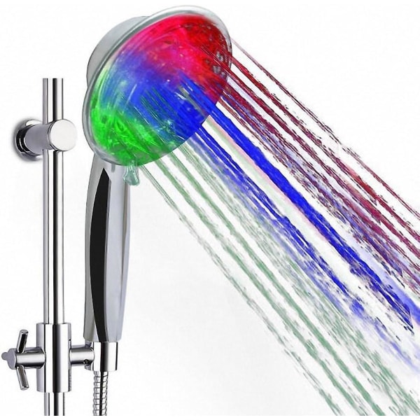 Led-suihkupää, 7 värillistä led-valoa, värejä vaihtava suihkupää, 2 erilaista vesitilaa, sopii useimpiin tavallisiin suihkuletkuihin