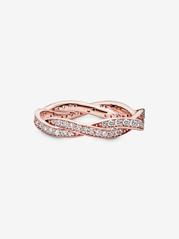 Pandora - Glittrande Ring med Vridna Linjer - 14k roséguldplätering Circumference: 52mm