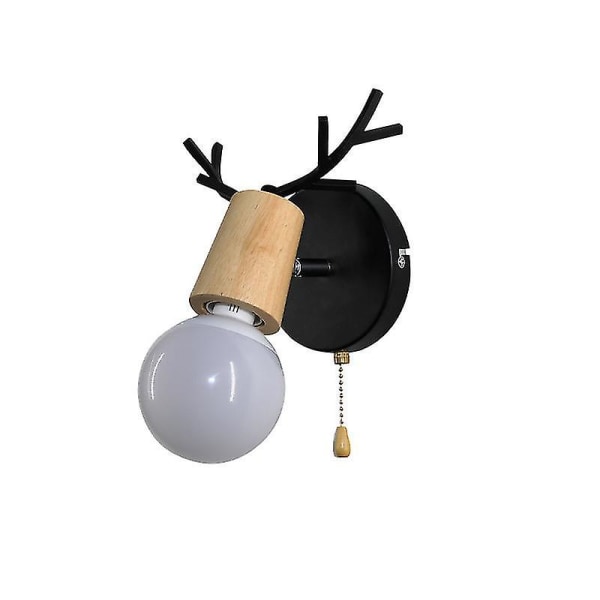 Nordisk Modern Design Hjorthorn Form Trävägglampa med dragkedjebrytare Läsrumsvägglampa E27, svart, utan glödlampa (hy)