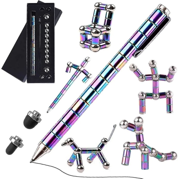 Magnetic Fidget Pen, Magnet Fidgi Pen, Jiki Crush Metric Pen Crinkle, Crushmetric Switch Strato Penner, Multifunksjonell Deformerbar Magnet Skriveleke Pe Rainbow