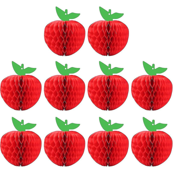 10 pakker Honeycomb Tissue Paper Apple, hengende papirfruktdekorasjon for skole
