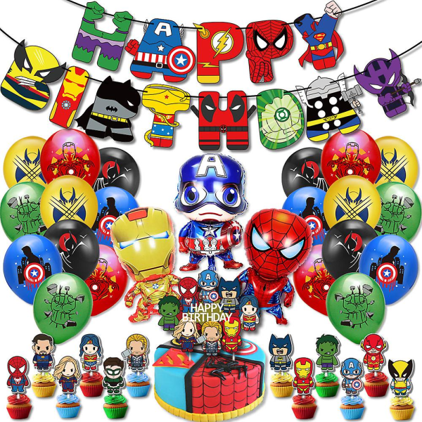 Spider-man Iron Man Tecknad Superhjälte Tema Födelsedag Dekor Ballonger Banner Cupcake Cake Topper Set Festtillbehör