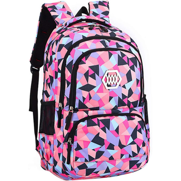 Jente Geometrisk Trykt Primær Junior High University Skole Bag Bookbag Ryggsekk (2# Svart, 19L)