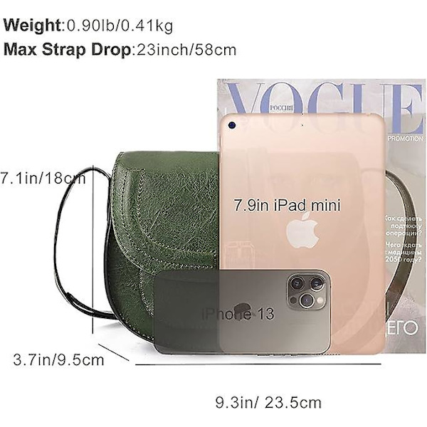 Naisten crossbody-laukku, pieni laukku ja olkalaukku, vintage-satulalaukku, vegaaninahkaa big green