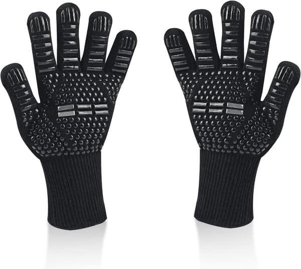 Grillhandsker, universelle ovnhandsker mod varme op til 800 °C, til BBQ, bagning, pejs (sort)