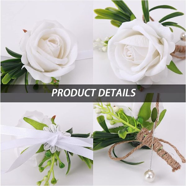 Håndleddsblomster til bryllup, blomsterhåndleddsknapphullsett Kunstige bryllupsrose Brud håndleddsblomster Blomsterknapphull til ball (hvit)