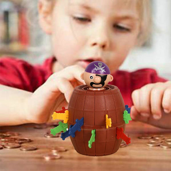 Mini tønde piratspil - Spring ud af tønden pop-up legetøj til børn, | Interaktivt brætspil | Prøv lykken spil (pakke med 1)