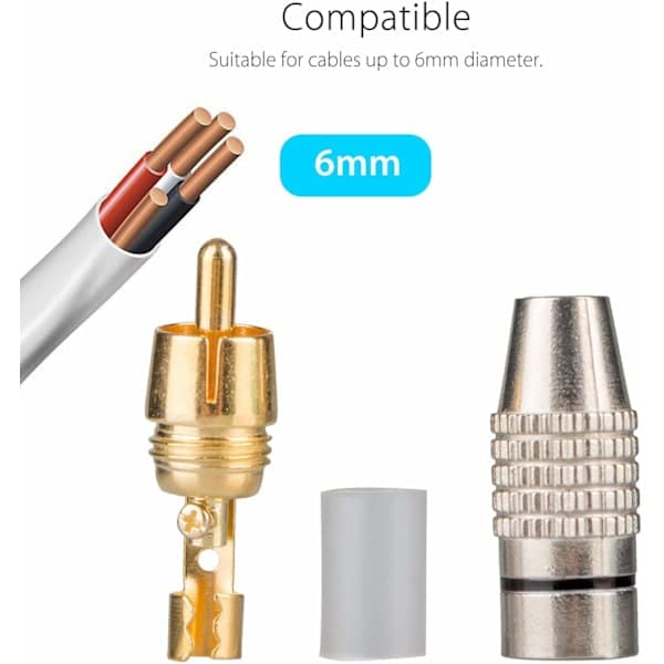 12 stk. RCA hanstik, RCA lyd- og videostik, RCA terminal lydstik, RCA stikpropper