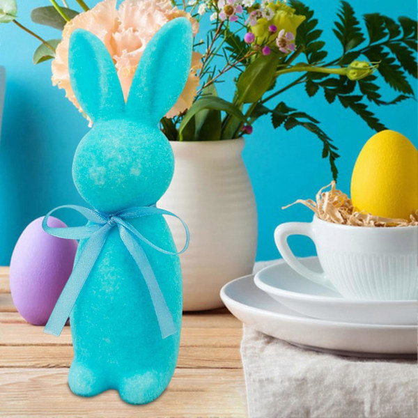 Påskehare Statue Fritstående Skum Kanin Ornament Kunstig Mos Kanin Flocked Kanin Figur Centerpiece til Skrivebord Kamin Spisebord Sky Blue