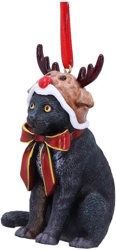 Rensdyr Kat Hængende Ornament 9cm, Sort, Jul