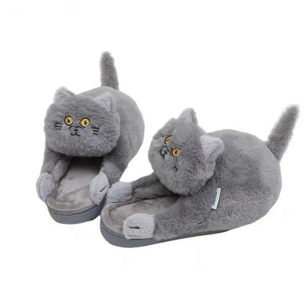 Blå Katt Håll Varma Vintertofflor Unisex Vintervärmande Tofflor För Sovrum Vardagsrum Blå Katt Bule Cat