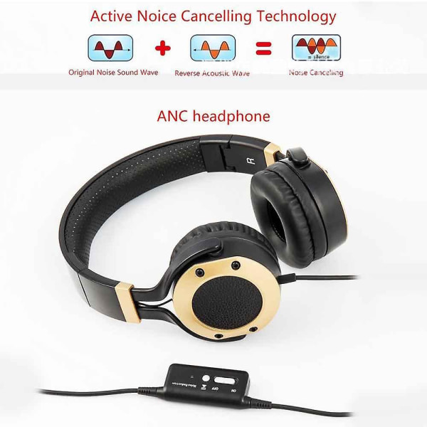 Aktive støjreducerende hovedtelefoner med mikrofon og flyadapter, folde- og lette rejseheadsets, hi-fi-hovedtelefoner med dyb bas