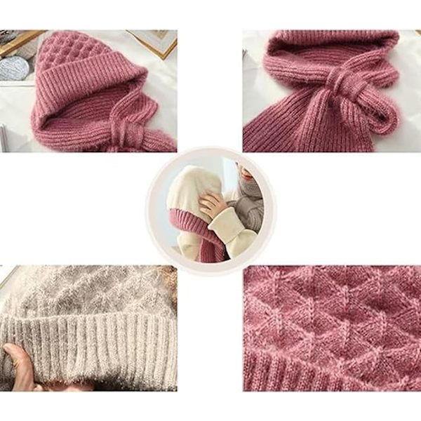 Ørebeskyttelse Vindtett Lue Skjerf 2 i 1 Skjerf Ørebeskytter Lue Plus Fløyel Tykk Vinter Strikket Lue Vinter Varm Strikket Lue Skjerf（Beige）