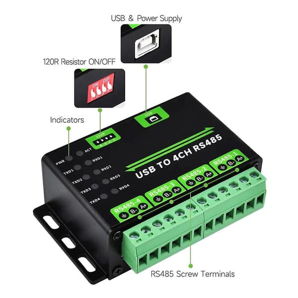 USB til 4-vejs RS485 Konverter Industrielt Kvalitet til Multi-system Kompatibilitet