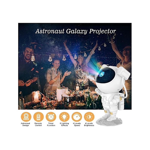 Astronaut Galaxy Stjerneprojektor Stjerneklar Natlampe, Astronaut Lysprojektor Med Nebula, Timer Og
