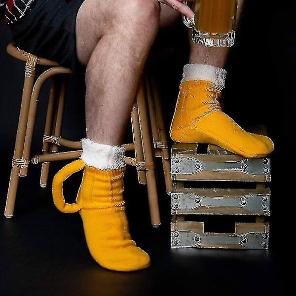 3D-ölglasstrumpor, söta, unisex, roliga, gula, stickade strumpor, vintervarma, tjocka golvstrumpor för män 3pairs
