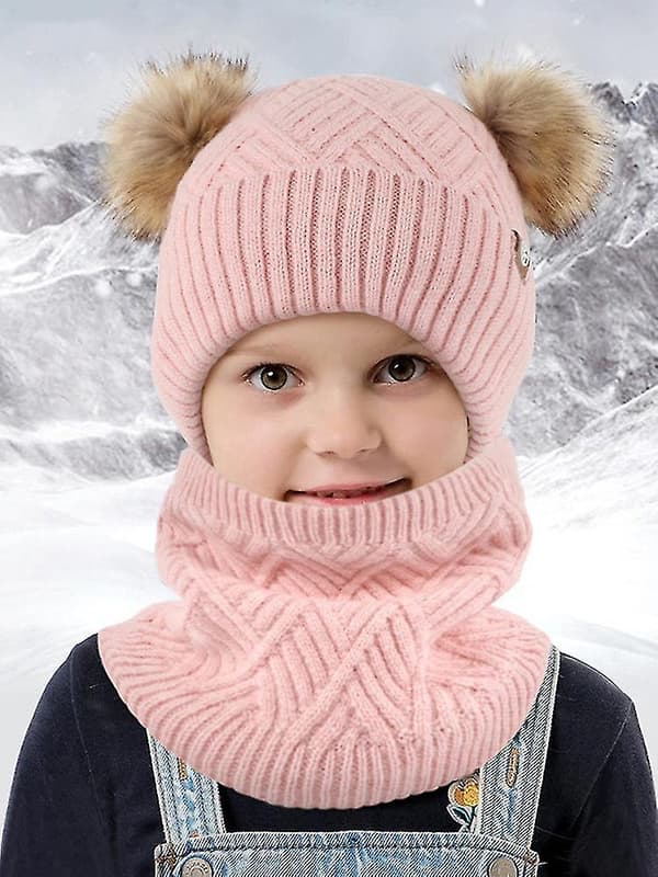 Barn Vinter Ull Isolering Plysch Stickad Mössa, Halsduk, Handskar, 3 Delar Set För 5-12 År Gamla beige