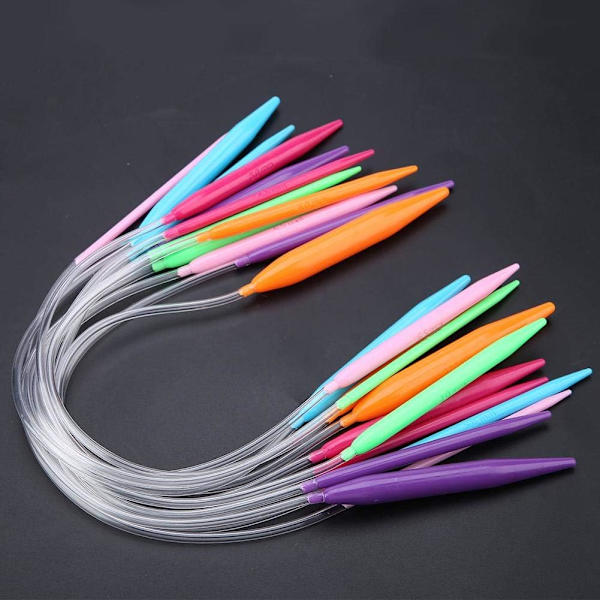 Rundstickningsnålsset 12 storlekar 3,5 mm-12 mm Flerfärgade runda stickningsnålsset i plast Dubbelspetsiga stickningsnålar Verktygssats (40 cm)