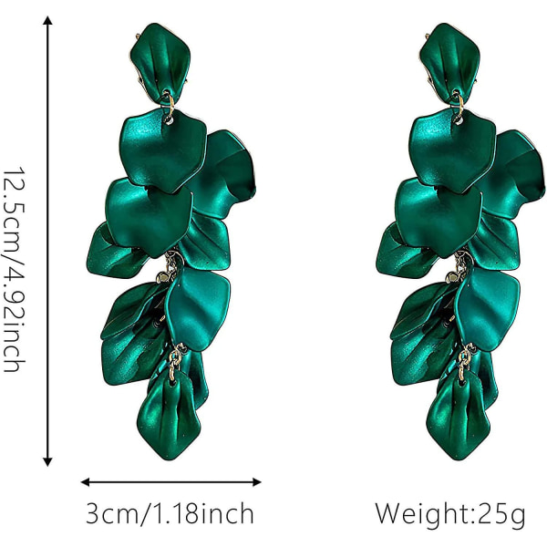 Akryl Roseblad Øredobber Dangle Overdrevne Blomster Øredobber Dråpe Floral Duske Øredobber Dark Green
