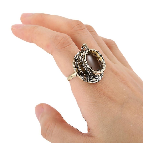 Vintage håndring smykker legende sjov tredimensionel kaffekop ske ring fingerring