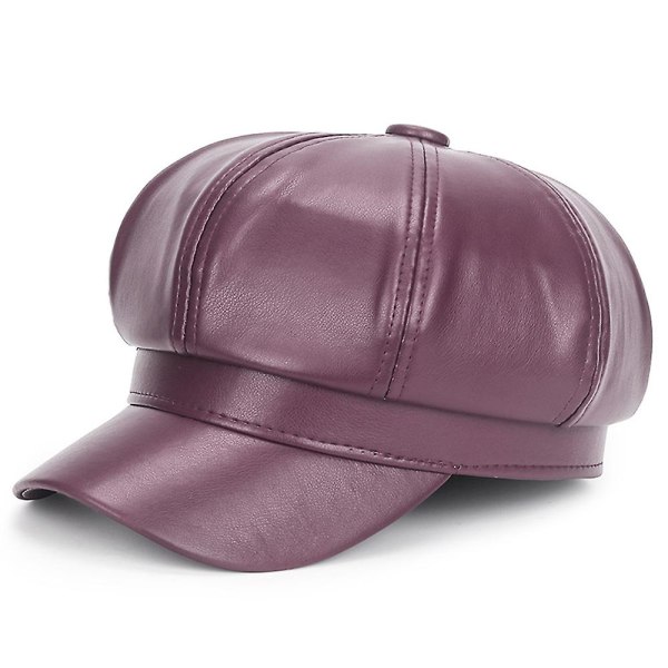 Pu Læder Cab Maler Hat Gatsby Ivy Baret purple