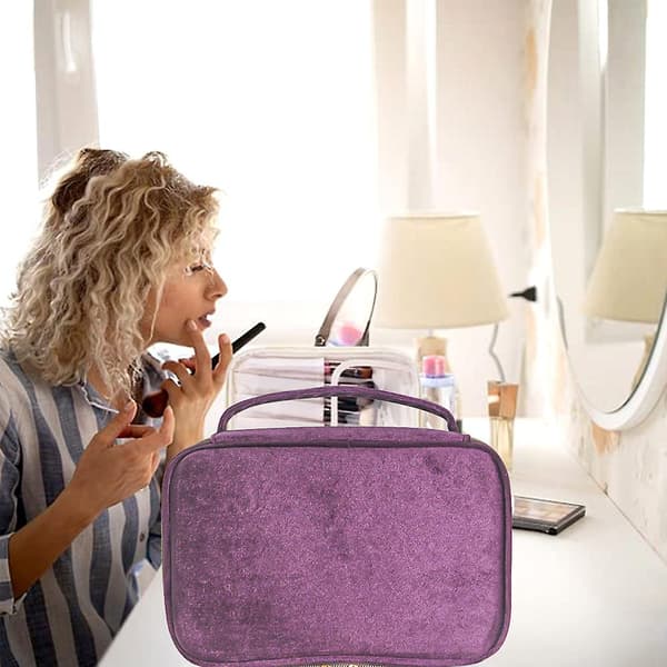 Makeup taske, rejse makeup organizer kosmetiske børste tasker Purple