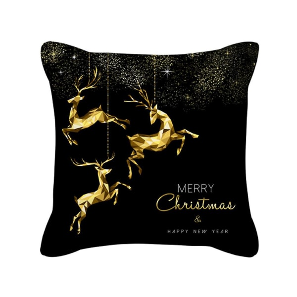 Glædelig jul Sort guld pude til etui Ferie snefnug Rensdyr bogstaver Print Dekorativt firkantet pudebetræk til skal til sofa sofa 3