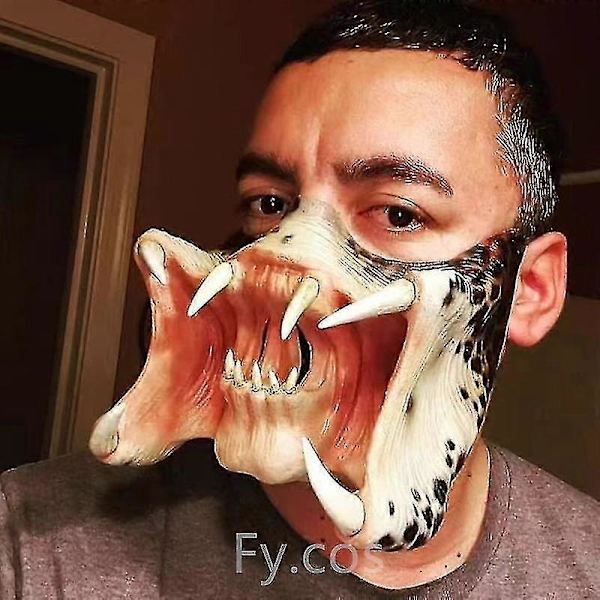 Smile No Face Man Latex Maskara Helhuvud Skräck Ansiktslös Förklädnad Cosplay Läskig Alien Hjälm Halloween Kostym Mask För Män Fangs Mask