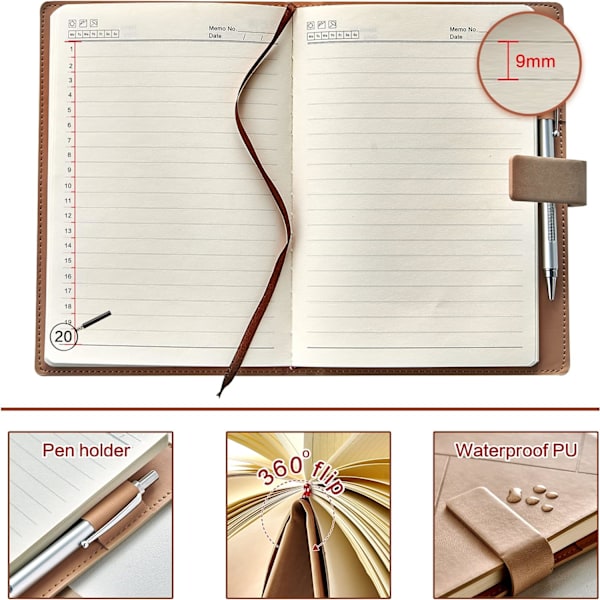 A5 Notebook Minimalistisk Linjerad Anteckningsbok Journal Med Konstläder Hårdpärm, 3D Magnetiskt Spänne, Present till Kvinnor Män Lärare Kontor Skola (Ljusbrun)
