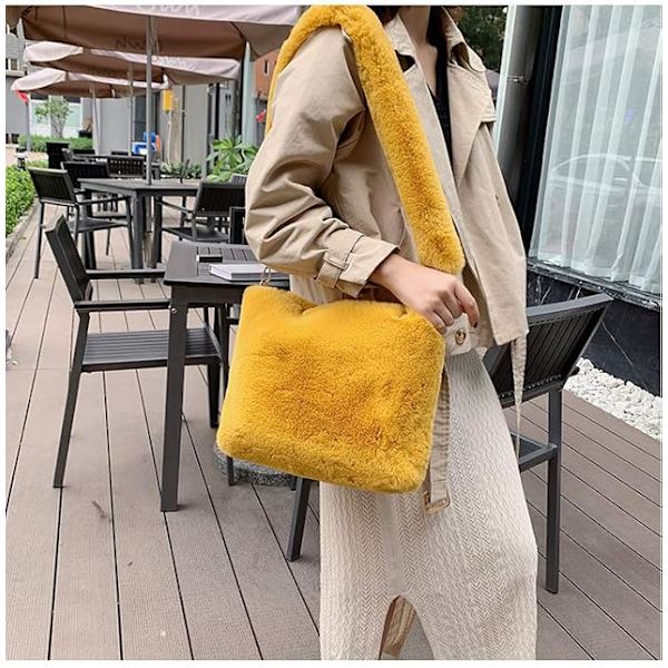 Kvinners høst vinter kunstig pels skulder veske plysj stropp crossbody veske fluffy håndveske