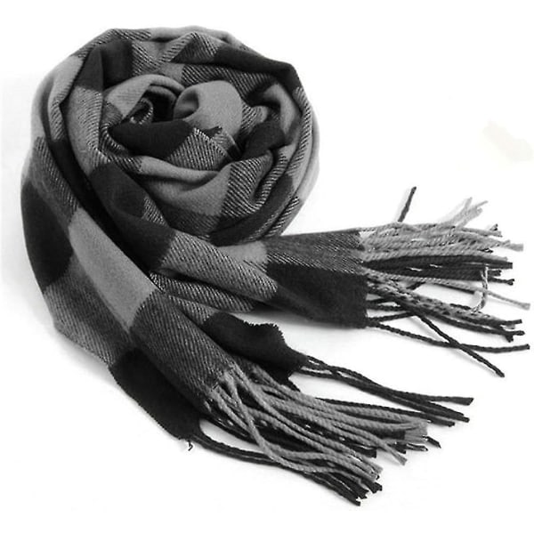 Halsdukar för män Klassisk ankomst Vinterplädscarf Tofskant Mjuk varm halsduk (180*32cm) Black Grey